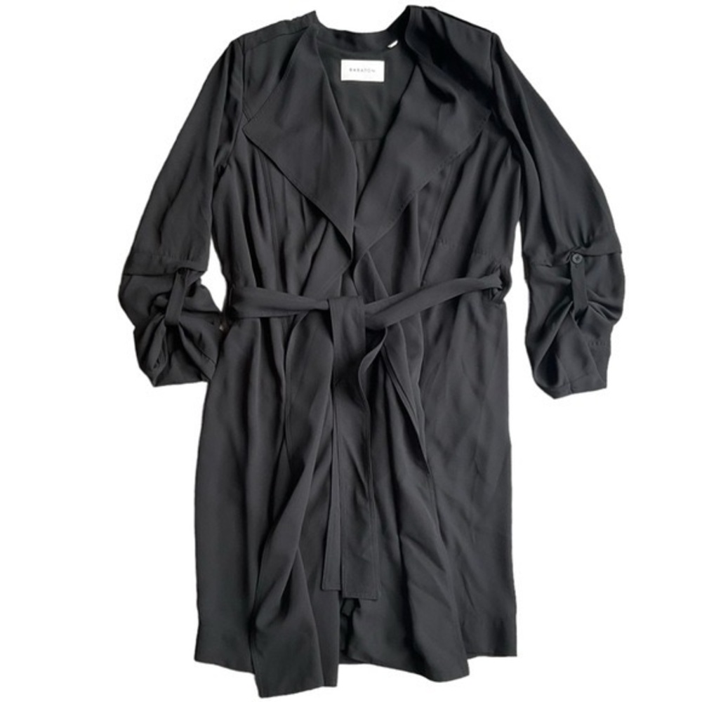 Aritzia Babaton Flow Modern Trench Coat Black Drape Belted Minimalist